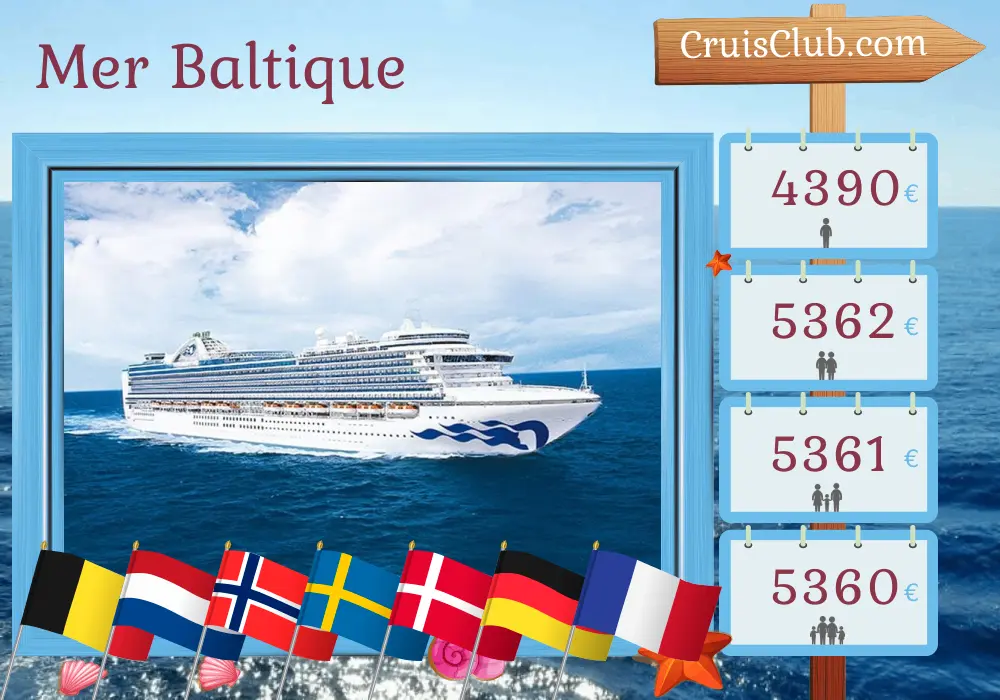 Croisière en mer Baltique au départ de Southampton à bord du navire Emerald Princess avec des visites en Belgique, aux Pays-Bas, en Norvège, en Suède, au Danemark, en Allemagne et en France pendant 13 jours