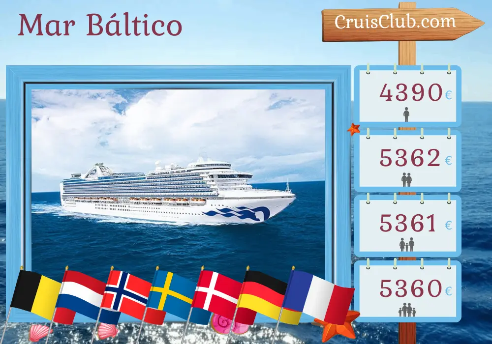 Crucero por el Mar Báltico desde Southampton a bordo del barco Emerald Princess con visitas a Bélgica, Países Bajos, Noruega, Suecia, Dinamarca, Alemania y Francia durante 13 días