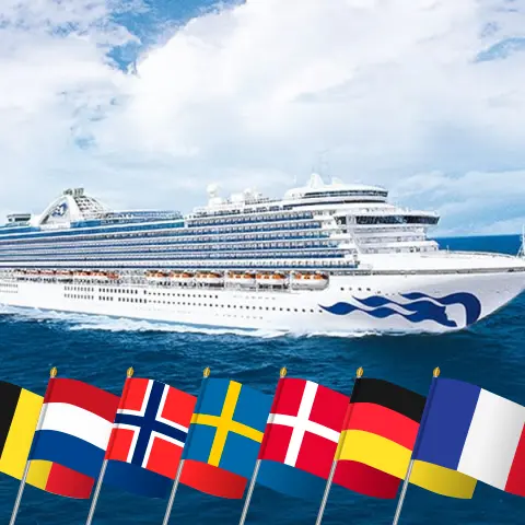 Cruzeiro no Mar Báltico de Southampton a bordo do navio Emerald Princess com visitas à Bélgica, Holanda, Noruega, Suécia, Dinamarca, Alemanha e França por 13 dias