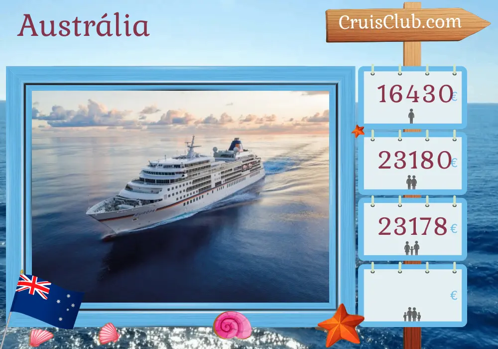 Cruzeiro na Austrália de Benoa a Sydney a bordo do navio MS EUROPA com visitas à Indonésia e Austrália por 18 dias