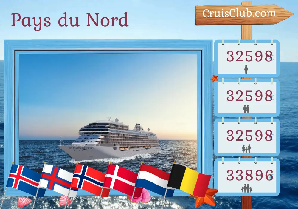 Croisière dans le Nord, de Reykjavik à Southampton à bord du navire Seven Seas Grandeur avec des visites en Islande, aux îles Féroé, en Norvège, au Danemark, aux Pays-Bas et en Belgique pendant 19 jours