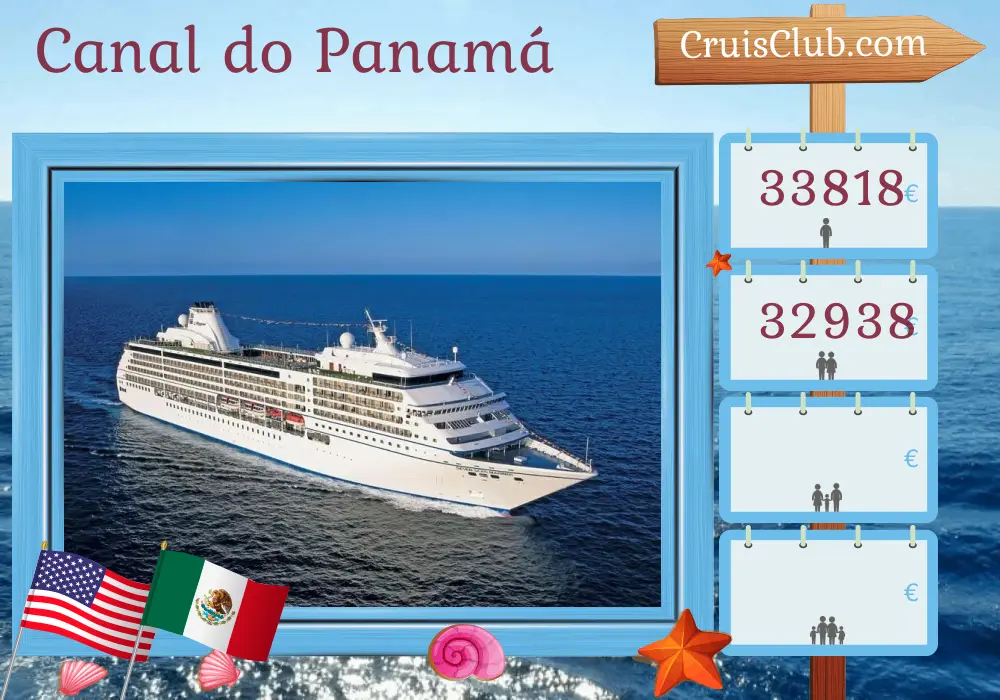 Cruzeiro Canal do Panamá de Miami a Honolulu a bordo do navio Seven Seas Mariner com visitas aos EUA, Colômbia, Panamá, Costa Rica, Guatemala e México por 22 dias