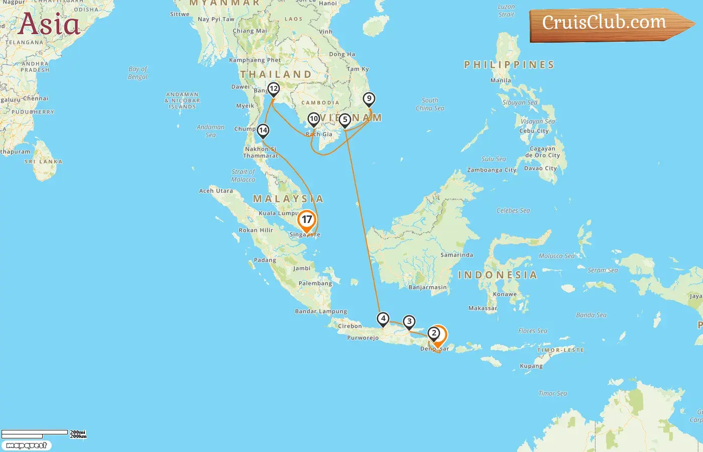 Asia Cruise from Benoa to Singapore aboard Seven Seas Mariner visiting Indonesia, Vietnam, Cambodia, Thailand, and Singapore for 17 days