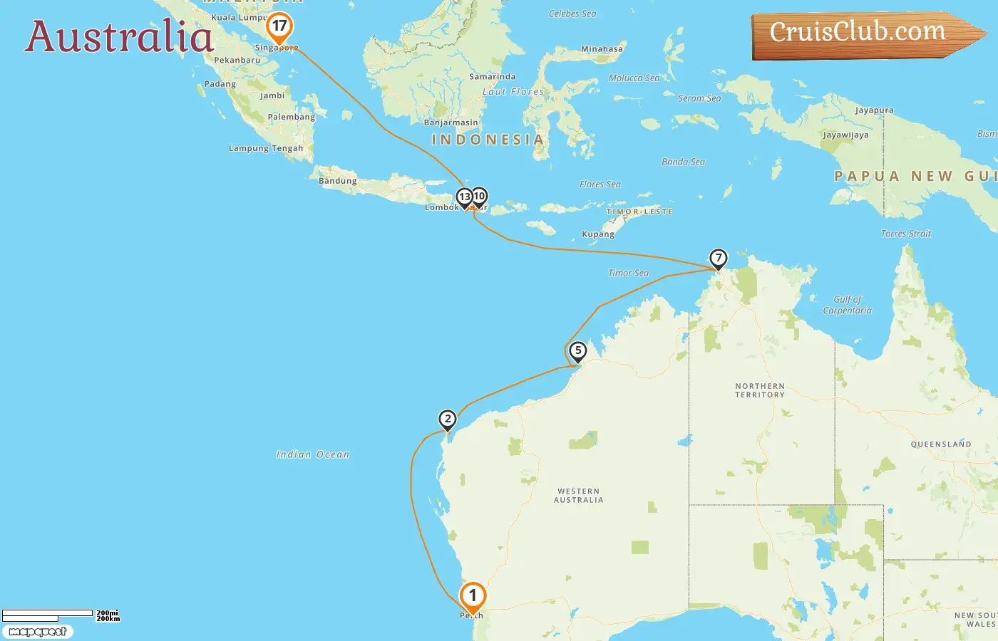 Cruise in the Australia from Fremantle / Perth to Singapore aboard Silver Dawn ship with visits to Australia, Indonesia, and Singapore for 17 days