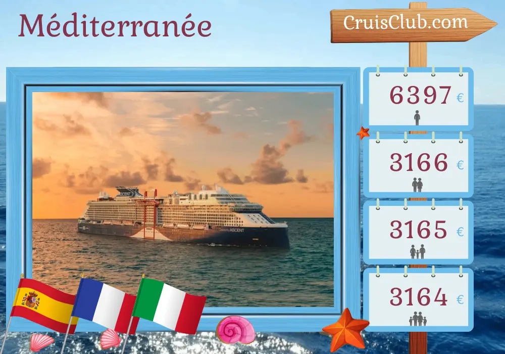 Croisière en Méditerranée de Barcelone à Civitavecchia à bord du navire Celebrity Ascent avec visites en Espagne, en France et en Italie pendant 8 jours