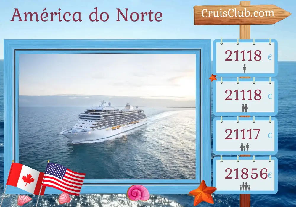 Cruzeiro na América do Norte de Montreal a Nova York a bordo do navio Seven Seas Splendor com visitas ao Canadá e EUA por 12 dias