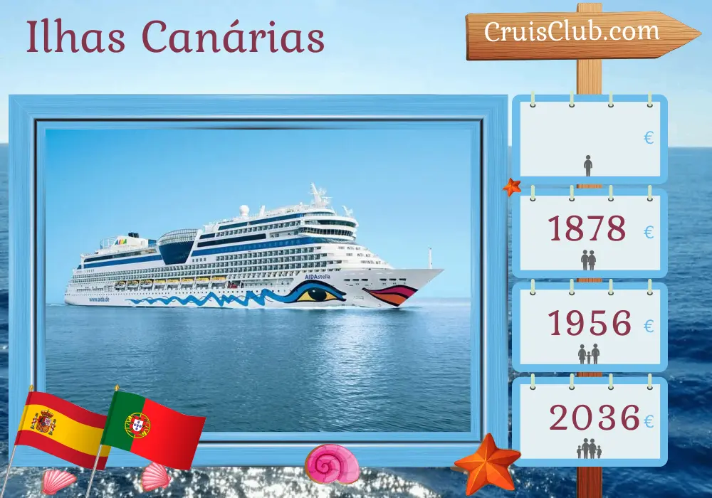 Cruzeiro nas Ilhas Canárias de Santa Cruz de Tenerife a Las Palmas a bordo do navio AIDAstella com visitas à Espanha e Portugal por 11 dias