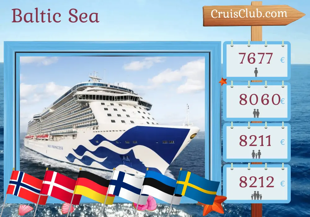 Cruise in the Baltic Sea from Southampton aboard Sky Princess ship with visits to Norway, Denmark, Germany, Finland, Estonia, and Sweden for 21 days