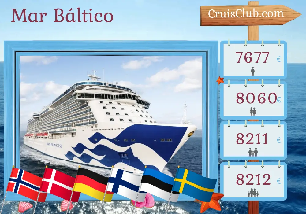 Crucero por el Mar Báltico desde Southampton a bordo del barco Sky Princess con visitas a Noruega, Dinamarca, Alemania, Finlandia, Estonia y Suecia durante 21 días