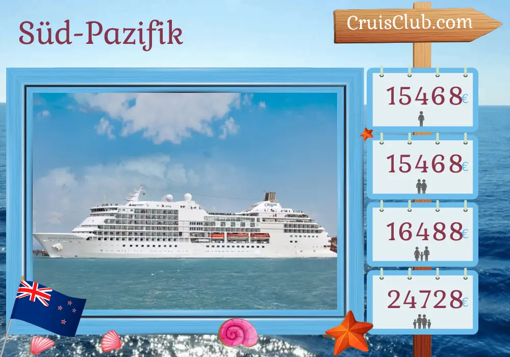Kreuzfahrt im Südpazifik von Papeete nach Auckland an Bord des Schiffes Seven Seas Navigator mit Besuchen in Französisch-Polynesien, Samoa, Fidschi und Neuseeland für 17 Tage