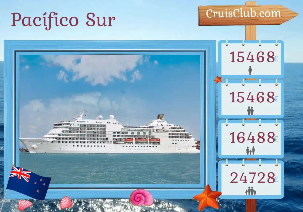 Crucero en el Pacífico Sur de Papeete a Auckland a bordo del barco Seven Seas Navigator con visitas a Polinesia Francesa, Samoa, Fiji y Nueva Zelanda durante 17 días