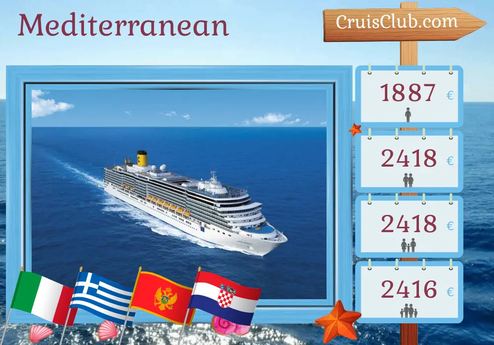 Mediterranean Cruise Aboard Costa Deliziosa: Italy, Greece, Montenegro, and Croatia for 8 days