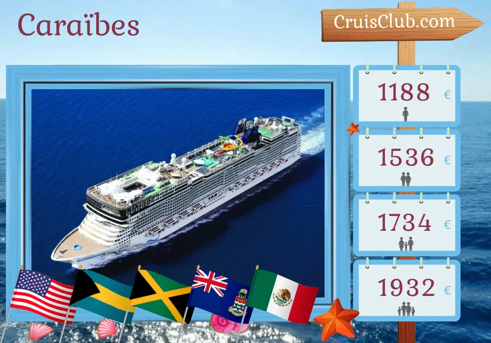 Croisière dans les Caraïbes depuis Port Canaveral / Orlando à bord du navire Norwegian Epic avec des escales aux États-Unis, aux Bahamas, en Jamaïque, aux îles Caïmans et au Mexique pendant 8 jours