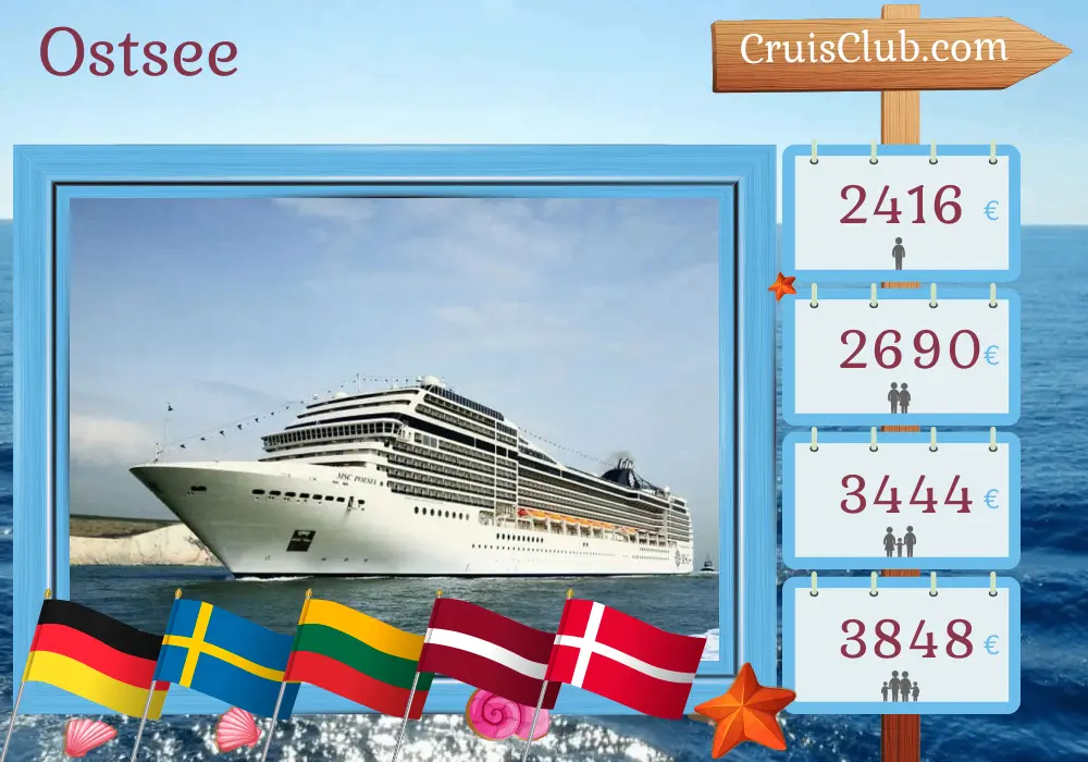 Kreuzfahrt in der Ostsee ab Warnemünde an Bord des MSC Poesia-Schiffs mit Besuchen in Deutschland, Schweden, Litauen, Lettland und Dänemark für 8 Tage
