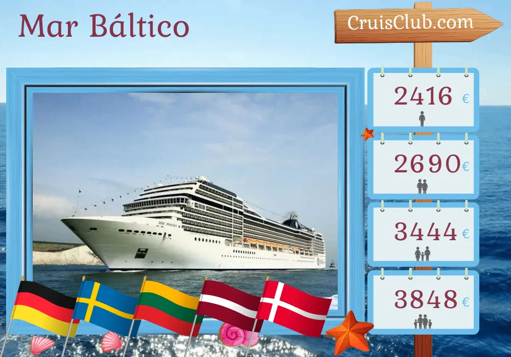 Crucero por el Mar Báltico desde Warnemünde a bordo del barco MSC Poesia con visitas a Alemania, Suecia, Lituania, Latvia y Dinamarca durante 8 días