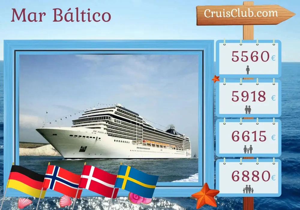 Cruzeiro no Mar Báltico a partir de Warnemünde a bordo do navio MSC Poesia com visitas à Alemanha, Noruega, Dinamarca, Polônia e Suécia por 15 dias