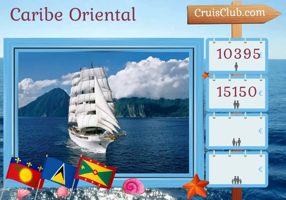 Crucero en el Caribe Oriental desde Pointe-à-Pitre a bordo del barco Sea Cloud II con visitas a Guadalupe, Islas Vírgenes Británicas, San Bartolomé, Santa Lucía, San Vicente y las Granadinas y Granada por 15 días