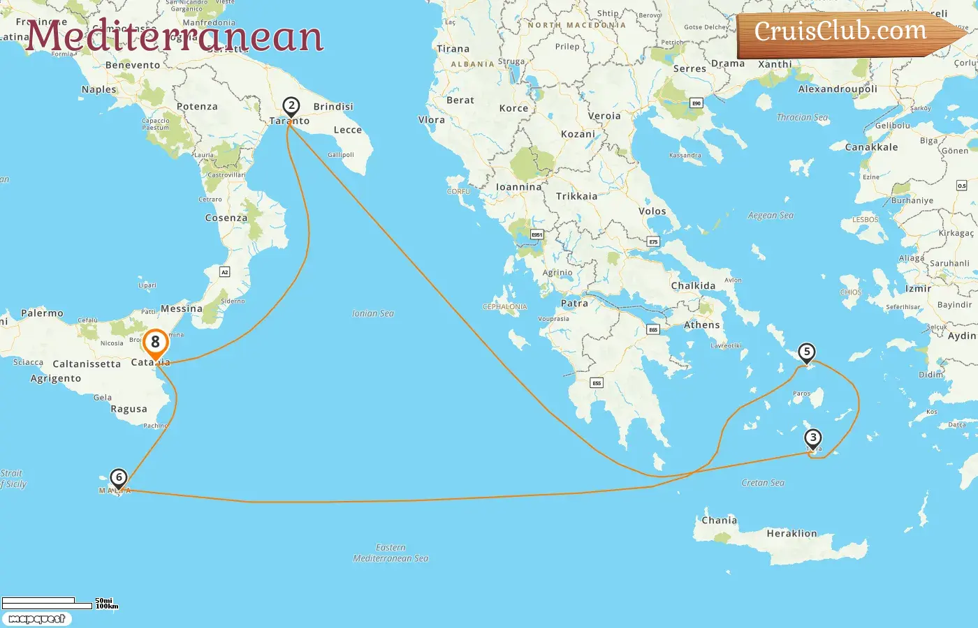 Cruise in the Mediterranean from Catania aboard Costa Fascinosa ship with visits to Italy, Greece, and Malta for 8 days