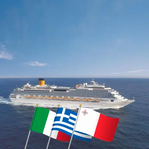 Croisière en Méditerranée depuis Catane à bord du navire Costa Fascinosa avec des visites en Italie, en Grèce et à Malte pendant 8 jours