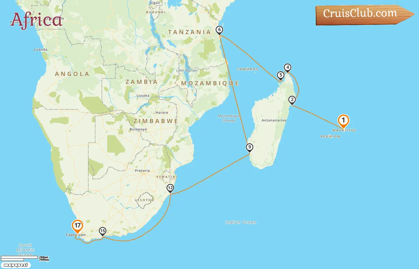 Africa Cruise: Port Louis to Cape Town aboard Seven Seas Voyager with visits to Mauritius, Madagascar, Tanzania, and South Africa for 17 days