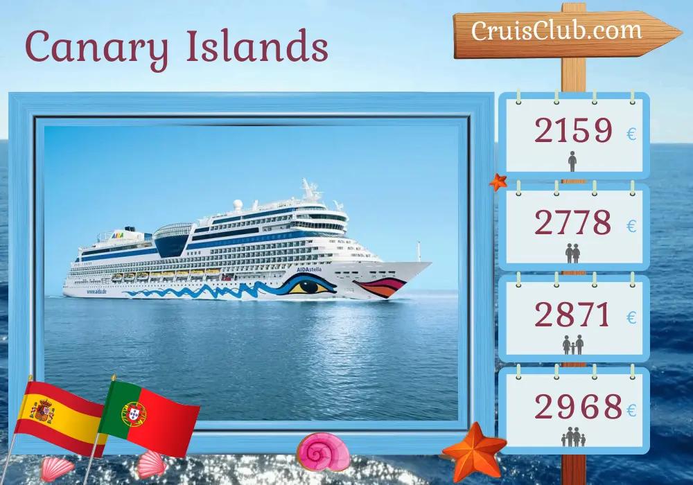 Canary Islands Cruise from Las Palmas aboard AIDAstella with visits to Spain, Morocco, and Portugal for 15 days