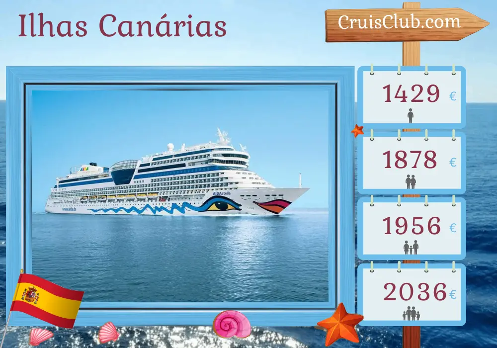 Cruzeiro nas Ilhas Canárias de Santa Cruz de Tenerife a Las Palmas a bordo do navio AIDAstella com visitas à Espanha e Marrocos por 11 dias