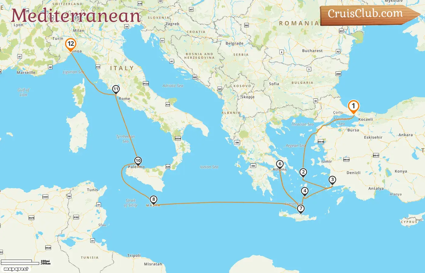 Cruise in the Mediterranean from Istanbul to Savona aboard Costa Fortuna ship with visits to Turkey, Greece, Malta, and Italy for 12 days