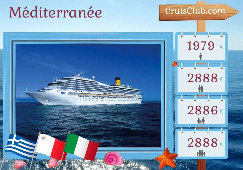 Croisière en Méditerranée d`Istanbul à Savone à bord du navire Costa Fortuna avec des visites en Turquie, en Grèce, à Malte et en Italie pendant 12 jours