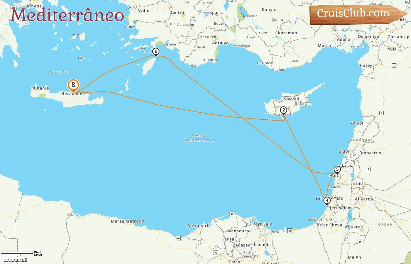 Cruzeiro no Mediterrâneo a partir de Heraklion a bordo do navio Mein Schiff 2 com visitas à Grécia, Chipre e Israel por 8 dias