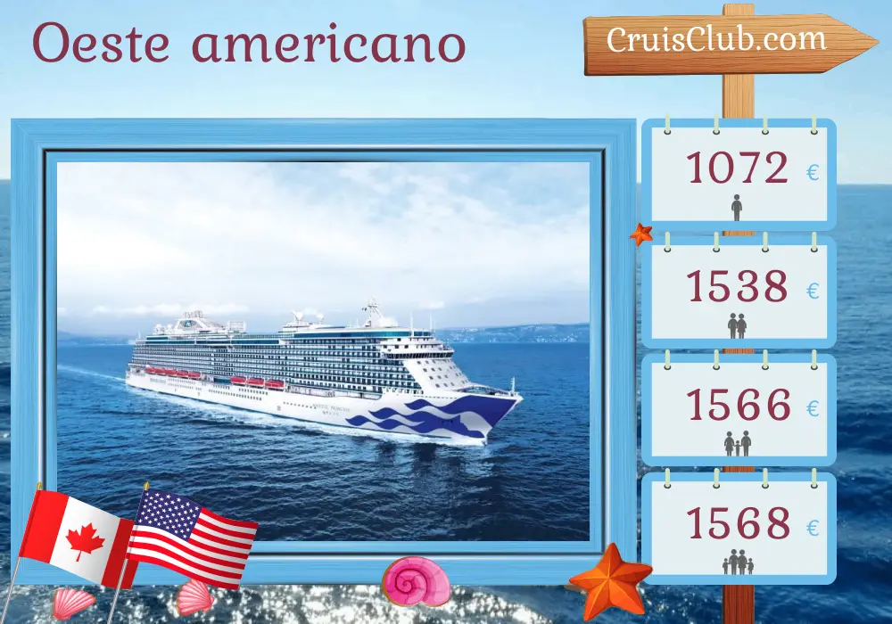 Cruzeiro na América Ocidental de Vancouver a Los Angeles a bordo do navio Majestic Princess com visitas ao Canadá e EUA por 6 dias