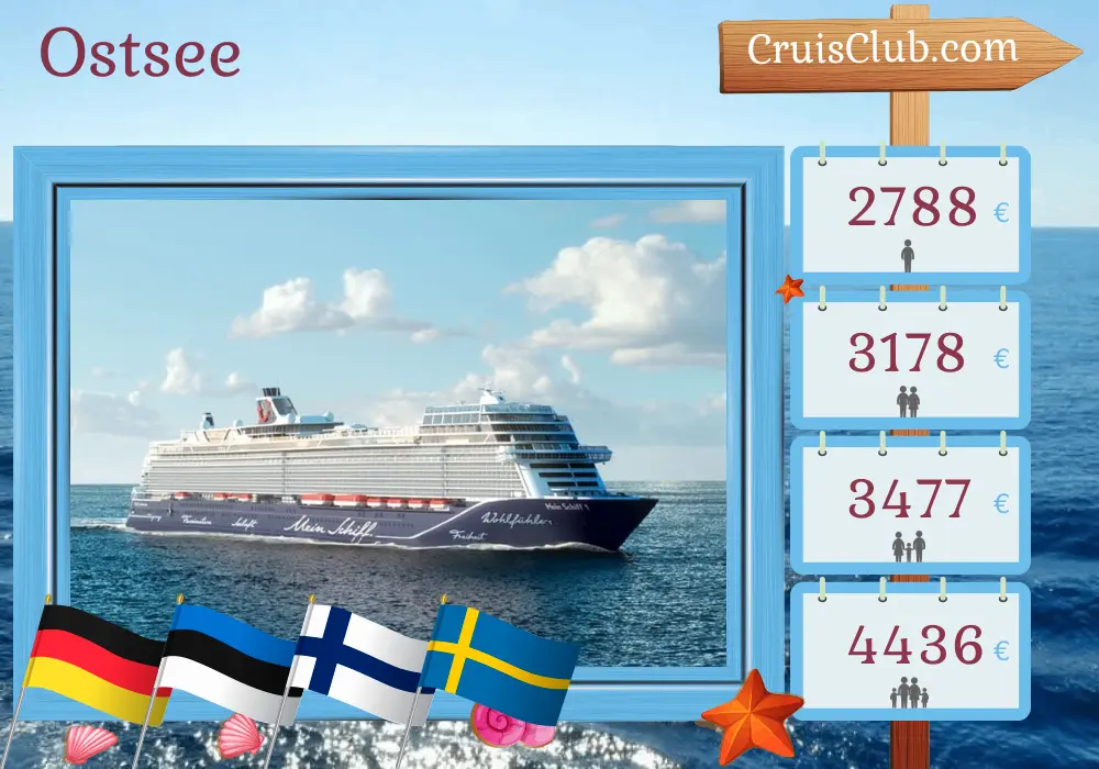 Kreuzfahrt in der Ostsee von Kiel an Bord des Schiffes Mein Schiff 1 mit Besuchen in Deutschland, Estland, Finnland und Schweden für 8 Tage