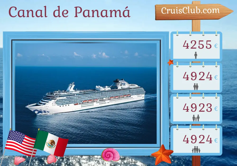 Crucero por el Canal de Panamá desde San Francisco a Fort Lauderdale a bordo del barco Coral Princess con visitas a Estados Unidos, México, Guatemala, Costa Rica, Panamá y Colombia durante 17 días