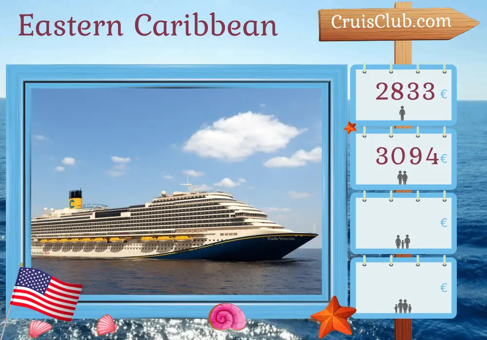 Kreuzfahrt in der östlichen Karibik ab Port Canaveral / Orlando an Bord des Carnival Venezia Schiffes mit Besuchen in den USA, Dominica, Grenada, Barbados, St. Kitts und Nevis und Puerto Rico für 15 Tage
