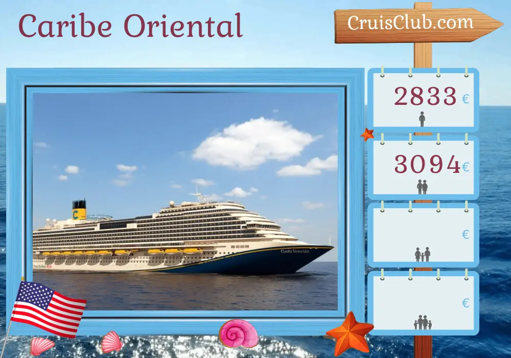 Crucero en el Caribe Oriental desde Port Canaveral / Orlando a bordo del barco Carnival Venezia con visitas a Estados Unidos, Dominica, Granada, Barbados, San Cristóbal y Nieves, y Puerto Rico durante 15 días