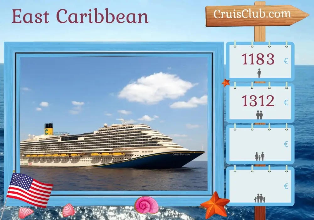 Cruise in the East Caribbean from Port Canaveral / Orlando aboard Carnival Venezia ship with visits to USA, Dominican Republic, and Puerto Rico for 8 days