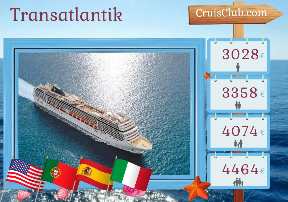 Kreuzfahrt Transatlantik von Miami nach Civitavecchia mit dem MSC-Magnifica-Schiff, mit Stopps in den USA, den Britischen Jungferninseln, Martinique, Barbados, Portugal, Spanien und Italien für 23 Tage