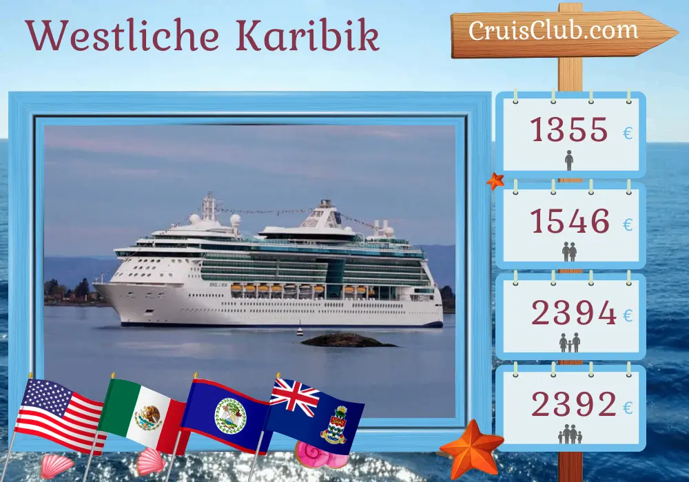 Kreuzfahrt in der westlichen Karibik ab Galveston an Bord des Schiffes Jewel of the Seas mit Besuchen in den USA, Mexiko, Belize, Honduras und den Cayman Islands für 11 Tage