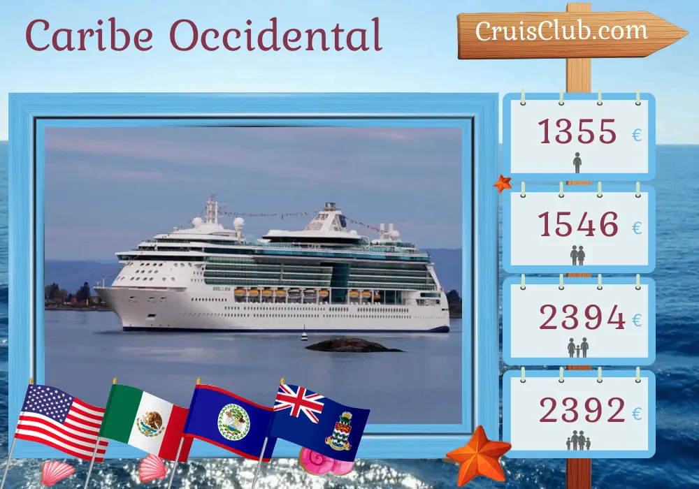 Crucero por el Caribe Occidental desde Galveston a bordo del barco Jewel of the Seas con visitas a Estados Unidos, México, Belice, Honduras y las Islas Caimán durante 11 días