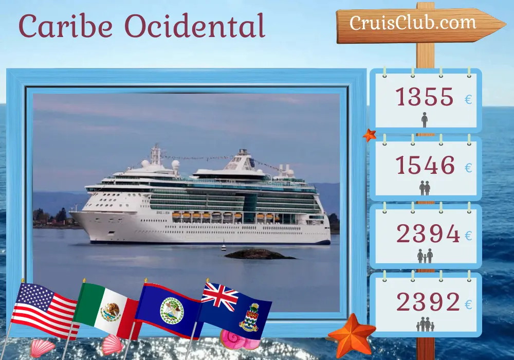 Cruzeiro no Caribe Ocidental saindo de Galveston a bordo do navio Jewel of the Seas com visitas aos EUA, México, Belize, Honduras e Ilhas Cayman por 11 dias