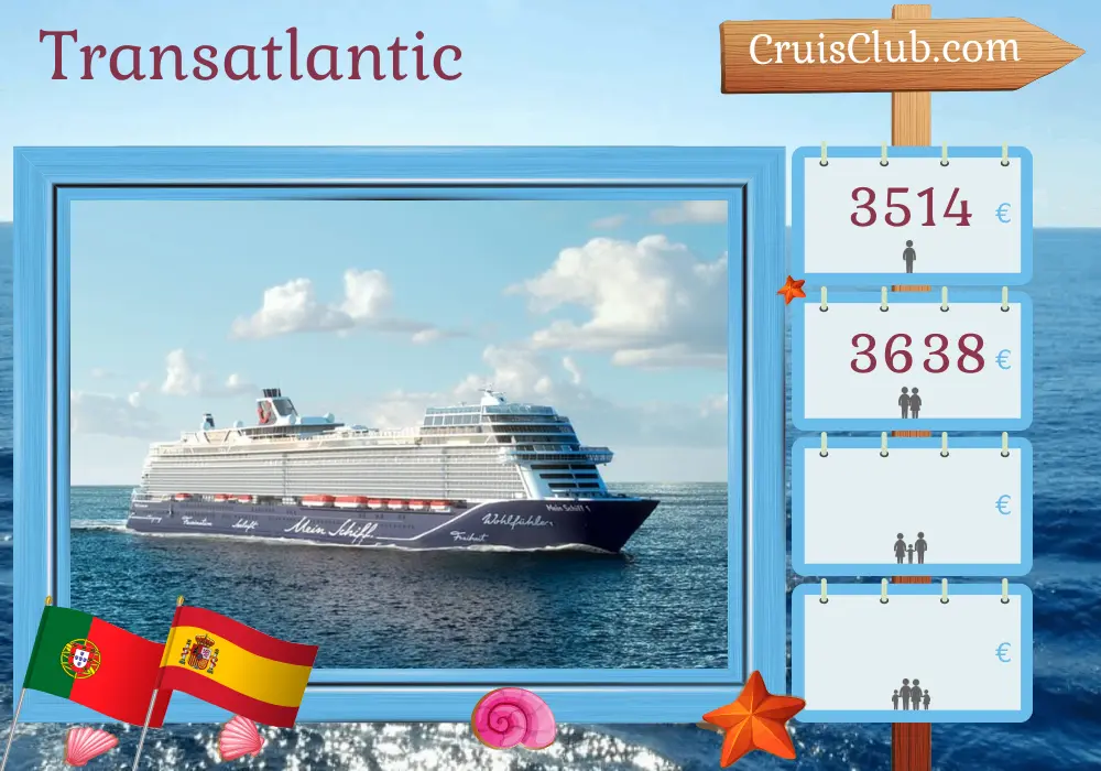 Transatlantic Cruise from La Romana to Palma aboard Mein Schiff 1 ship with visits to the Dominican Republic, Saint Vincent and the Grenadines, Barbados, Dominica, Portugal, and Spain for 17 days
