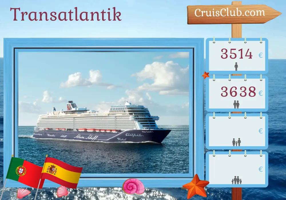 Kreuzfahrt im Transatlantik von La Romana nach Palma an Bord des Schiffes Mein Schiff 1 mit Besuchen in der Dominikanischen Republik, Saint Vincent und den Grenadinen, Barbados, Dominica, Portugal und Spanien für 17 Tage