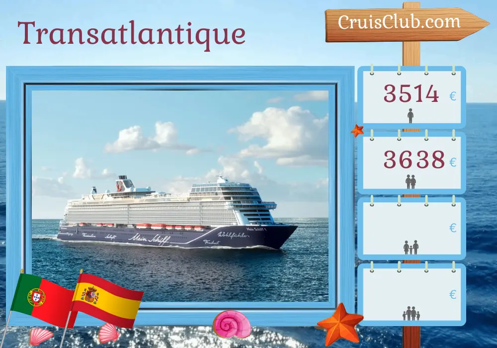 Croisière transatlantique de La Romana à Palma à bord du navire Mein Schiff 1 avec des escales en République dominicaine, à Saint-Vincent-et-les-Grenadines, à la Barbade, en Dominique, au Portugal et en Espagne pendant 17 jours