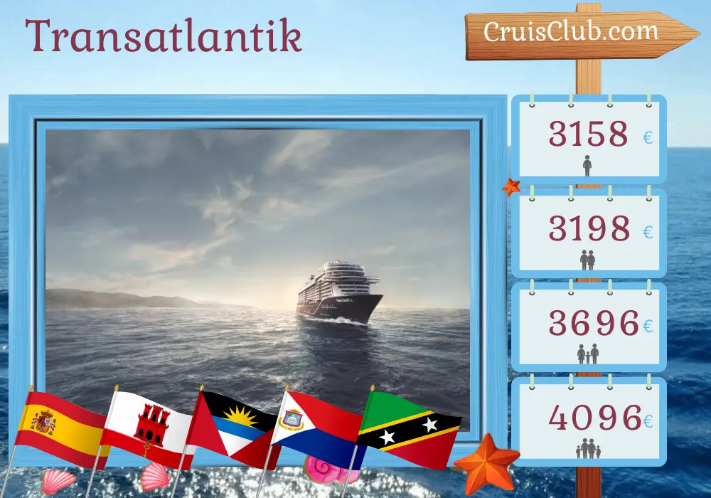 Kreuzfahrt im Transatlantik von Palma nach La Romana an Bord des Schiffes Mein Schiff 2 mit Besuchen in Spanien, Gibraltar, Saint Kitts und Nevis sowie der Dominikanischen Republik für 17 Tage