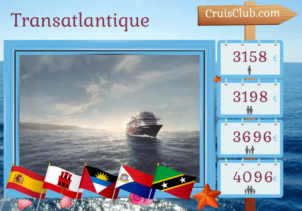 Croisière Transatlantique de Palma à La Romana à bord du navire Mein Schiff 2 avec des escales en Espagne, à Gibraltar, à Saint-Christophe-et-Niévès et en République dominicaine pendant 17 jours