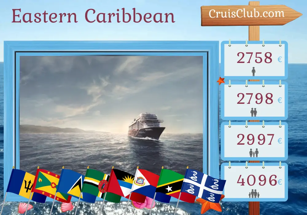 Kreuzfahrt in der östlichen Karibik ab Bridgetown an Bord des Schiffes Mein Schiff 2 mit Besuchen von Barbados, St. Vincent und die Grenadinen, Grenada, St. Lucia, Dominica, St. Kitts und Nevis, Dominikanische Republik und Martinique für 15 Tage