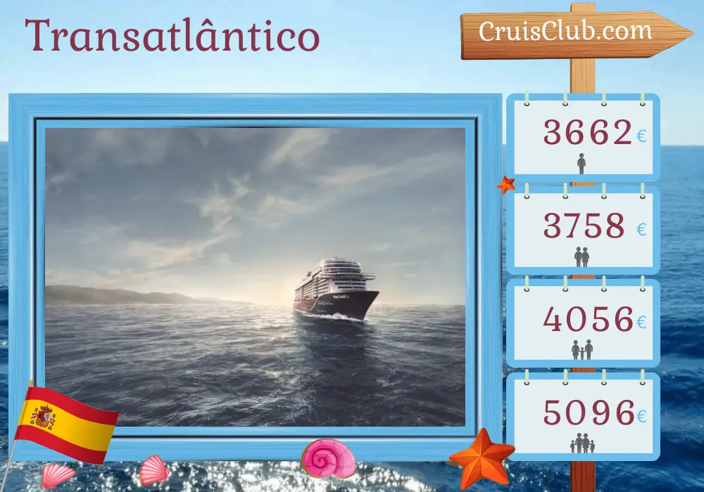 Cruzeiro no Transatlântico de Palma para Bridgetown a bordo do navio Mein Schiff 2 com visitas à Espanha, Gibraltar, São Cristóvão e Névis, República Dominicana, Martinica e Barbados por 20 dias