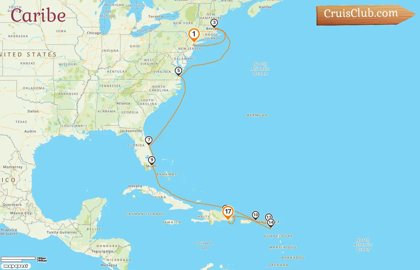 Crucero por el Caribe desde Nueva York a La Romana a bordo del barco Mein Schiff 1 con visitas a Estados Unidos, San Cristóbal y Nieves, y República Dominicana durante 17 días