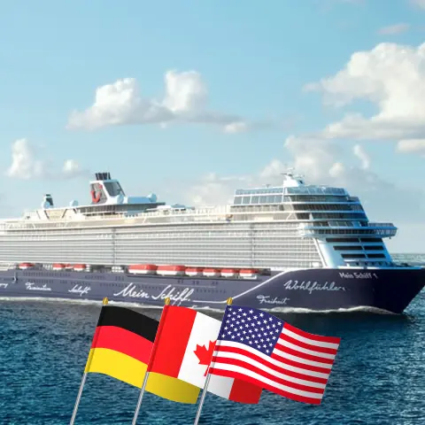 Transatlantik-Kreuzfahrt von Hamburg nach New York an Bord des Schiffes Mein Schiff 1 mit Stopps in Deutschland, Kanada und den USA für 16 Tage