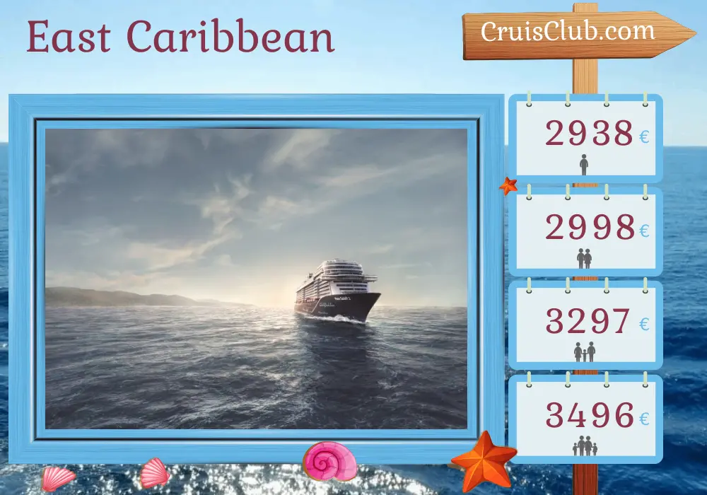 Cruise in the East Caribbean from La Romana aboard Mein Schiff 2 ship with visits to Dominican Republic, Martinique, Barbados, Saint Vincent and the Grenadines, Grenada, Saint Lucia, Dominica, and Saint Kitts and Nevis for 15 days