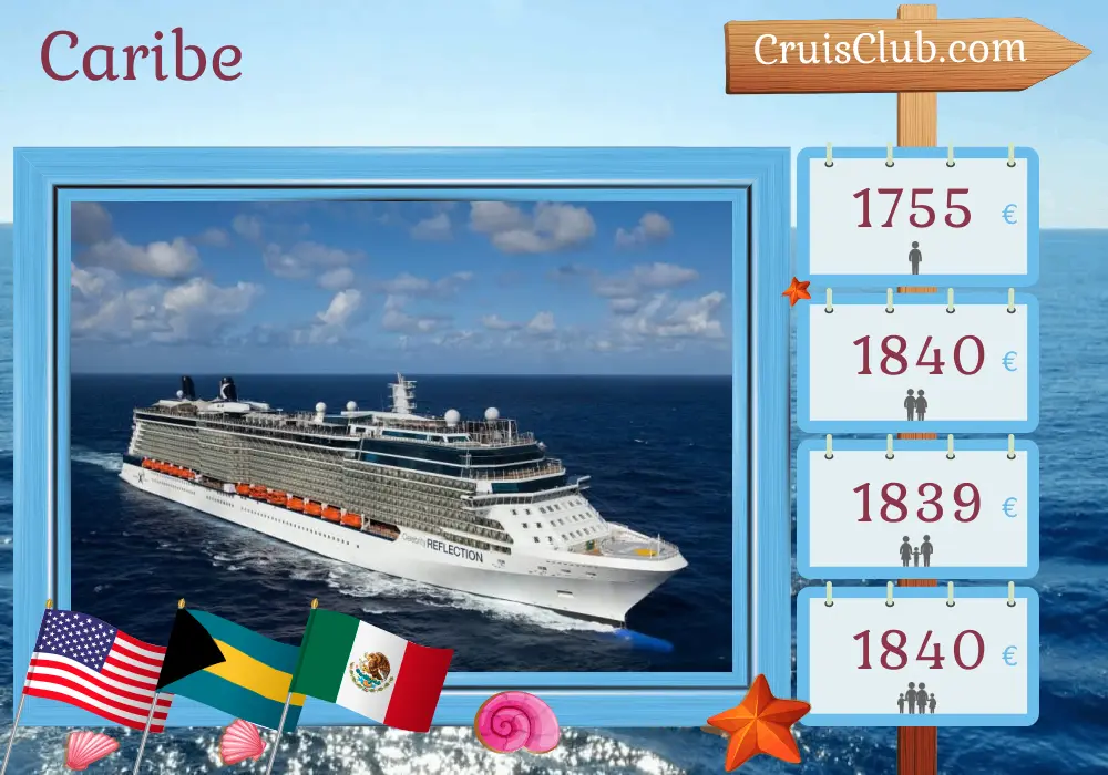 Cruzeiro no Caribe a partir de Fort Lauderdale a bordo do navio Celebrity Reflection com visitas aos Estados Unidos, Bahamas e México por 6 dias